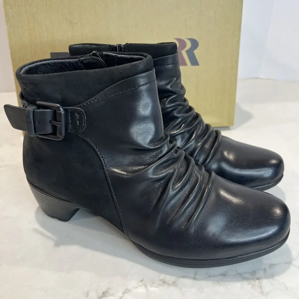 Romika NEW Womens EU36 US‎ 5-5.5 Banja Black Leather Ruched Ankle Boots Comfort